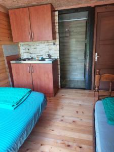 a kitchen with a bed and a sink in a room at Apartman Dva Dječaka in Ulcinj