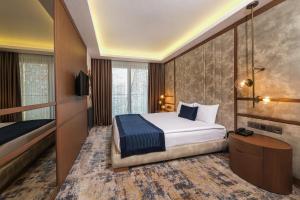 a hotel room with a bed and a television at The Alpfine Hotel in Ankara