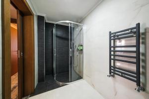 a shower in a bathroom with a glass door at The Alpfine Hotel in Ankara +36 photos