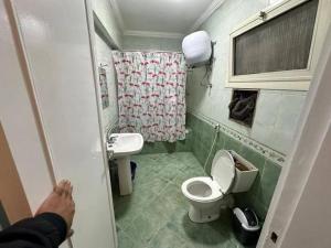 a small bathroom with a toilet and a sink at Amr home in Amman