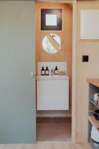 a tiny house with a window and a sink at Tiny House - Nature&calme - Pétanque&barbecue in Quincey +25 photos