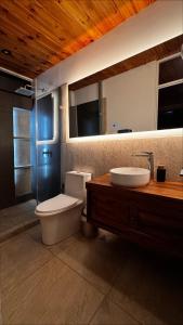 a bathroom with a toilet and a sink at Jardín de Janaab' in San Antonio Palopó +30 photos