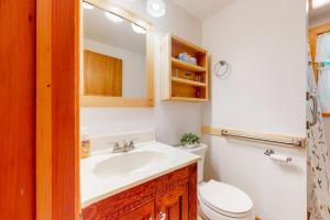 a bathroom with a sink and a toilet and a mirror at Potter's Place in Jamaica +24 photos
