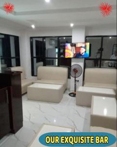 a living room with couches and a flat screen tv at Britney Luxury Apartment in Irete