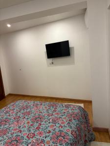 a bedroom with a bed and a tv on the wall at Kasa102 in Gouveia
