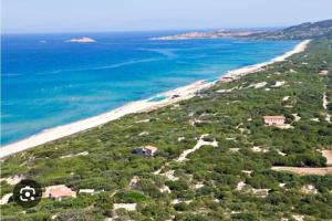 an aerial view of a beach and the ocean at Sa Mùrtya casa vacanza in Viddalba