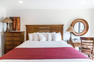 a bedroom with a large bed and a mirror at Classic Ski-in Ski-out Condo in Park City