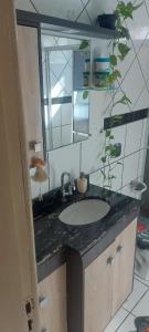 a bathroom with a sink and a mirror at Casa Nascer do Sol in Sangão +18 photos