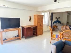 a living room with a tv and a couch at Oasis del Mar- Departamento Palma in Progreso
