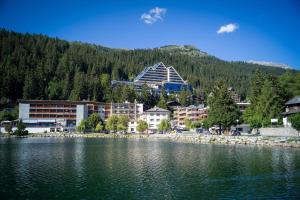 a town on the shore of a body of water at Crans Ambassador in Crans-Montana