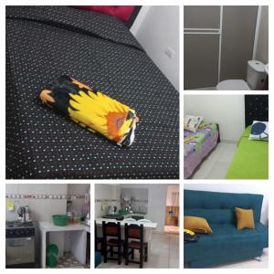 a collage of four pictures of a room with a room with at La casa de los viajeros Jazmin in San Gil