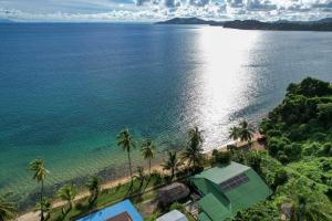 an aerial view of a beach with palm trees at Villa Lokobe in Hell-Ville