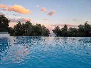 a large pool of water with trees in the background at Villa Westwood in Parga