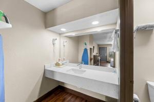 a bathroom with a sink and a mirror at Econo Lodge Greenville in Greenville +23 photos