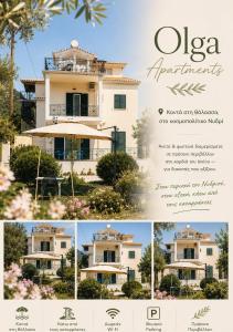 a collage of three pictures of a house at Olga Apartments in Kolónion