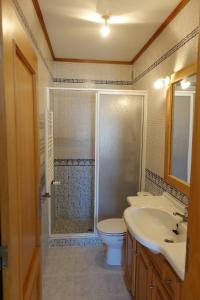 a bathroom with a toilet and a sink and a shower at Casa Lagoa Azul in Foz do Arelho +28 photos