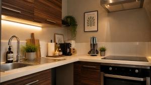 a kitchen with a sink and a counter top at Oparadi 'L'Authentique' in Wimereux