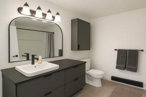 a bathroom with a sink and a mirror at Mountain Views - Peaceful Retreat - 1BR suite in Sooke