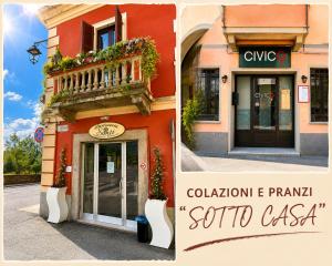 two pictures of a building with a balcony at Residenza La Torre Pizzighettone in Pizzighettone