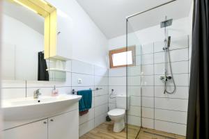 a bathroom with a sink toilet and a shower at Tiny House Grabovac in Rakovica +48 photos