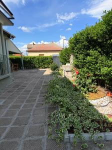 a garden with some plants on a sidewalk at Apart Hotel Lyubimets in Lyubimets
