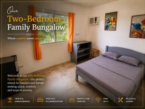 a poster of a bedroom with a bed and a window at Annabel's Resort in Ferrol