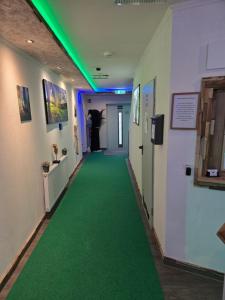 a corridor with a green carpet in a hallway at Gästehaus an der Bode wahlweise mit Halbpension PLUS in Braunlage