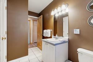 a bathroom with a sink and a toilet and a mirror at Eidelweiss Retreat in Madison +89 photos