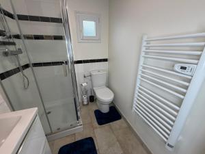 a bathroom with a toilet and a shower at Studio moderne climatisé - Parking gratuit - Paris & Disney in Ormesson-sur-Marne +14 photos