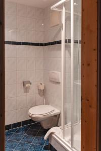 a bathroom with a toilet and a shower at Hotel Lipeter & Bergheimat in Weissensee +98 photos
