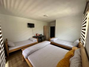 a room with two beds and a tv on the wall at Hotel River in Gusinje +84 photos