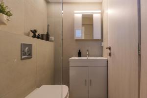 a bathroom with a toilet and a sink and a shower at PJ Properties Sunset Residence Sounio in Sounio +11 photos