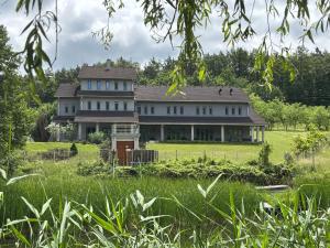 a large house on a green field with grass at Szilva Ház in Szilvásvárad
