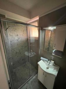 a bathroom with a shower and a sink and a toilet at BD Luxury Apartment in Bitola +21 photos