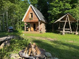 a log cabin in the middle of a yard at Salatse metsaonn in Salatse