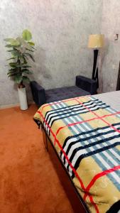 a bedroom with a bed and a potted plant at Prime Stay in Multan