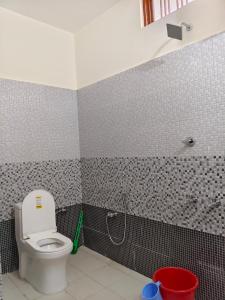 a bathroom with a toilet and a shower at Himalayan due homestay chopta in Sari