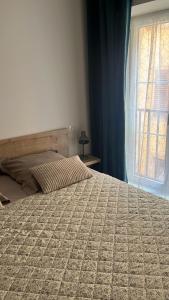 a bedroom with a large bed with a window at Charmant studio au coeur du centre ville historique - Les tailleurs in Sélestat
