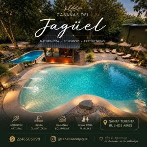 a magazine mockup of a swimming pool at a resort at Complejo del jaguel Reserva del Bosque in Santa Teresita