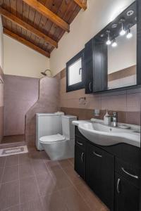 a bathroom with a sink and a toilet and a mirror at TheraLiving - Boutique Apartment with Balcony in Afantou +24 photos