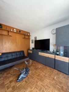 a living room with a couch and a flat screen tv at Holiday house Bore in Babino Polje