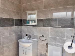 a bathroom with a sink and a toilet at Orient Short Stay in Holyhead