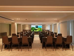 a banquet hall with tables and chairs in a room at Pendeli Resort in Platres +91 photos