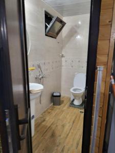 a bathroom with a toilet and a sink at GomisMta-Luxury Cottage with Panor in Gomi +24 photos