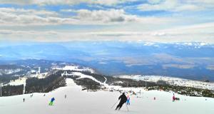 a group of people skiing down a snow covered slope at Apartmán Hory in Štrbské Pleso