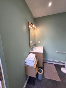 a bathroom with a sink and a mirror at La Part'Thé in Crouy-sur-Cosson +22 photos