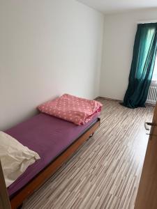 a bedroom with a bed with a pink pillow on it at Apartment in Reigoldswil in Reigoldswil
