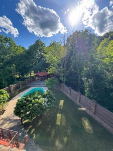an overhead view of a backyard with a swimming pool at PRINCE Villa in Shaian