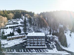 an aerial view of a hotel in the snow at Apartmán Emilka in Janov nad Nisou