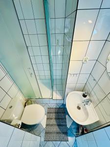 a bathroom with a toilet and a sink at Willa Medom in Władysławowo +143 photos